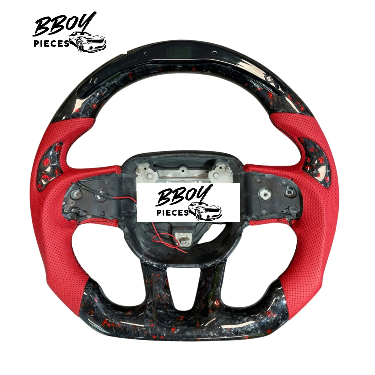 BBOY Pieces — Dodge 2015+ LED Forged Carbon Fiber with Red Flakes and Red Leather Steering Wheel