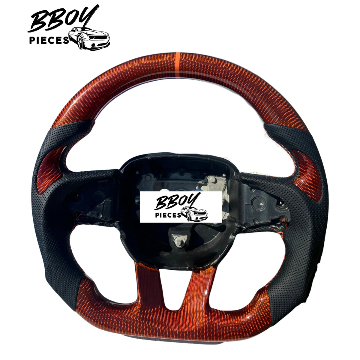 BBOY Pieces — Dodge 2015+ NO LED Orange Carbon Fiber with Stripe Steering Wheel