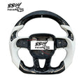 BBOY Pieces — Dodge 2015+ LED Forged Carbon Fiber White Flakes, Leather and Stitch with Black Stitch Steering Wheel