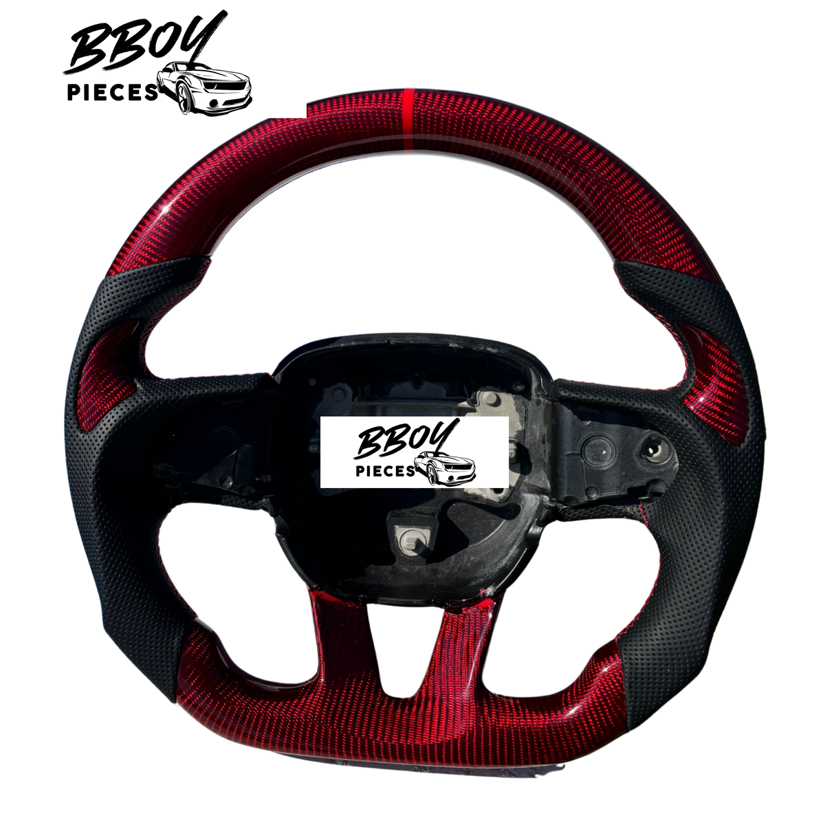 Dodge 2015+ NO LED Red Carbon Fiber with Stripe Steering Wheel — BBOY Pieces