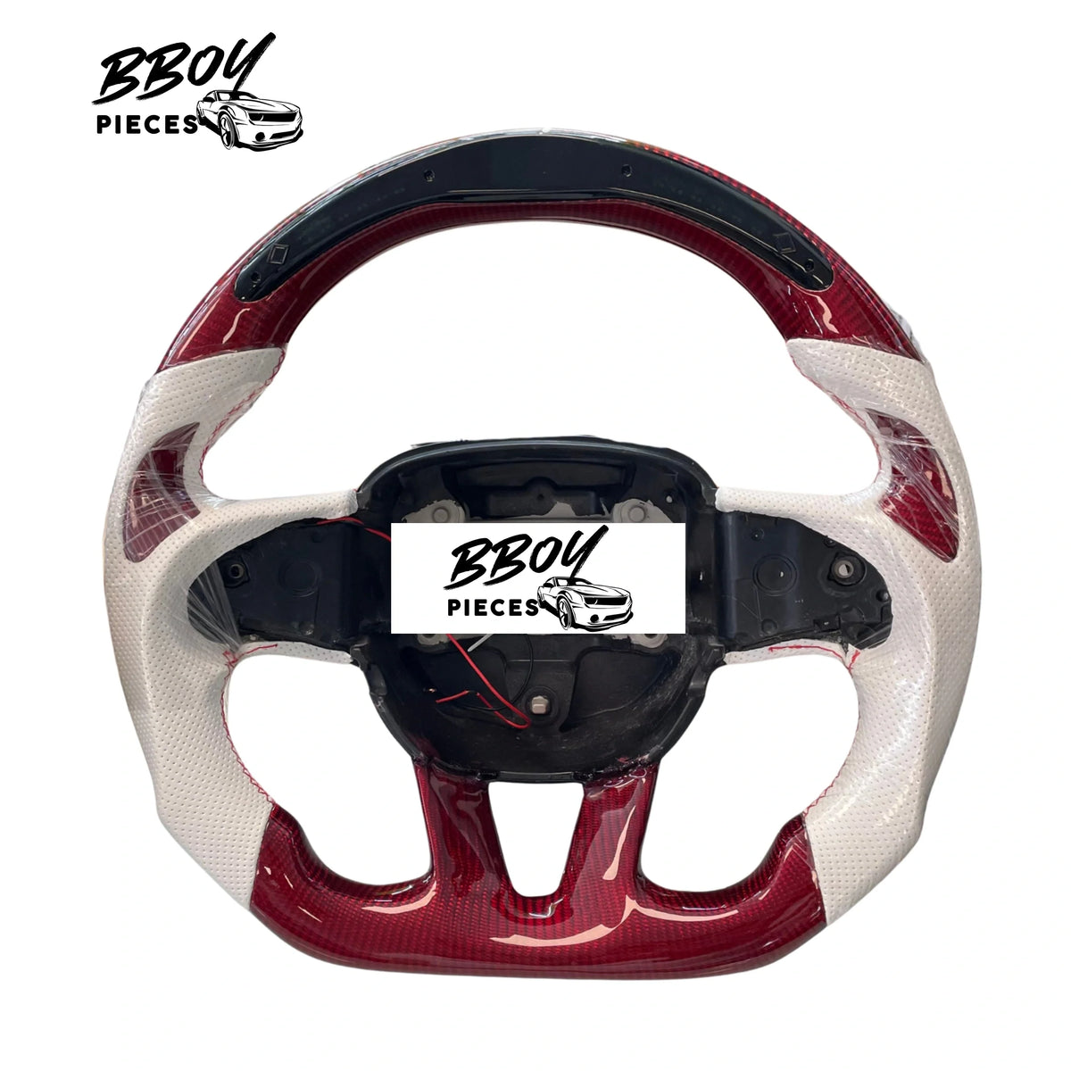 BBOY Pieces — Dodge 2015+ LED Red Carbon Fiber with White Leather Steering Wheel