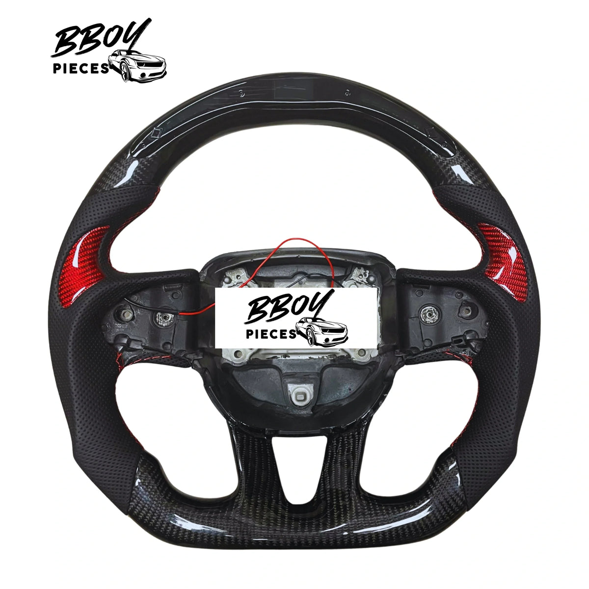 BBOY Pieces — Dodge 2015+ LED Carbon Fiber with Black Leather and Red In Lays Steering Wheel