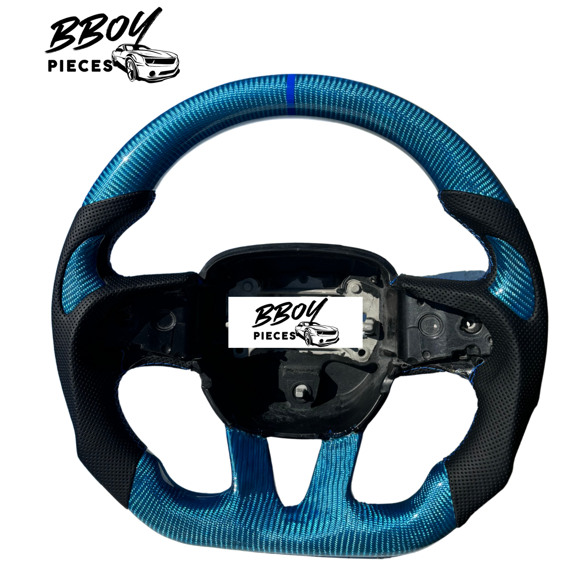 Dodge 2015+ NO LED Blue Carbon Fiber with Stripe Steering Wheel — BBOY Pieces