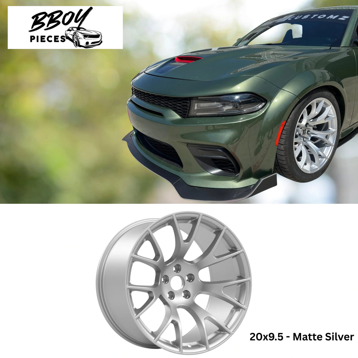 BBOY Pieces — Original Hellcat Style Widebody Matte Silver Wheel Rims (20″x11″, -2.5 Offset, 5×115 Bolt Pattern, 71.6 mm Hub