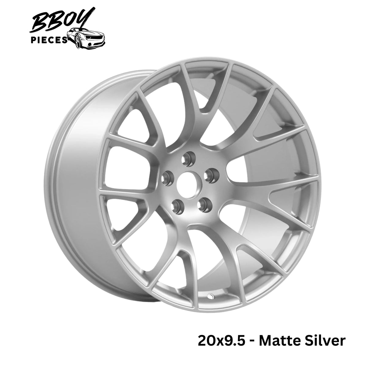 BBOY Pieces — Original Hellcat Style Widebody Matte Silver Wheel Rims (20″x11″, -2.5 Offset, 5×115 Bolt Pattern, 71.6 mm Hub