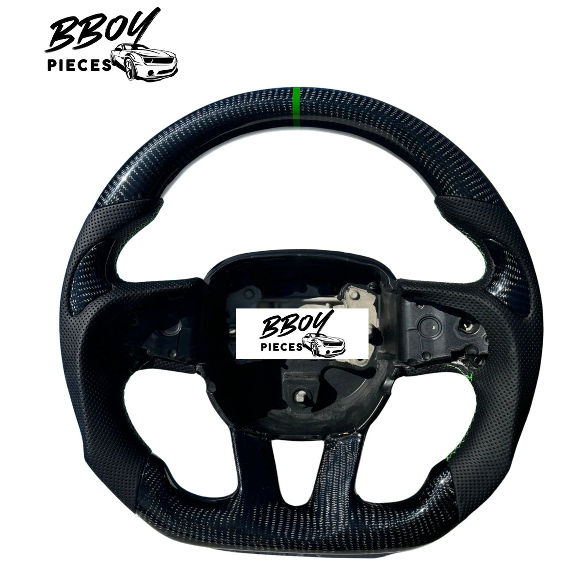 BBOY Pieces — Dodge 2015+ NO LED Carbon Fiber Green Stripe Steering Wheel