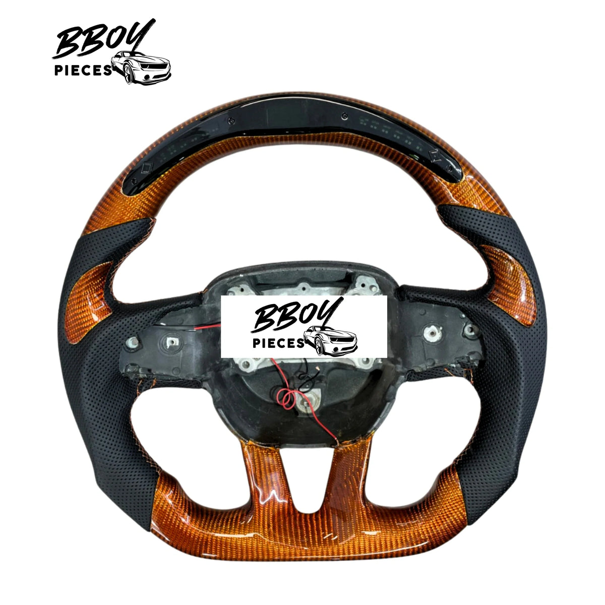 BBOY Pieces — Dodge 2015+ LED Orange Carbon Fiber with Black Leather Steering Wheel