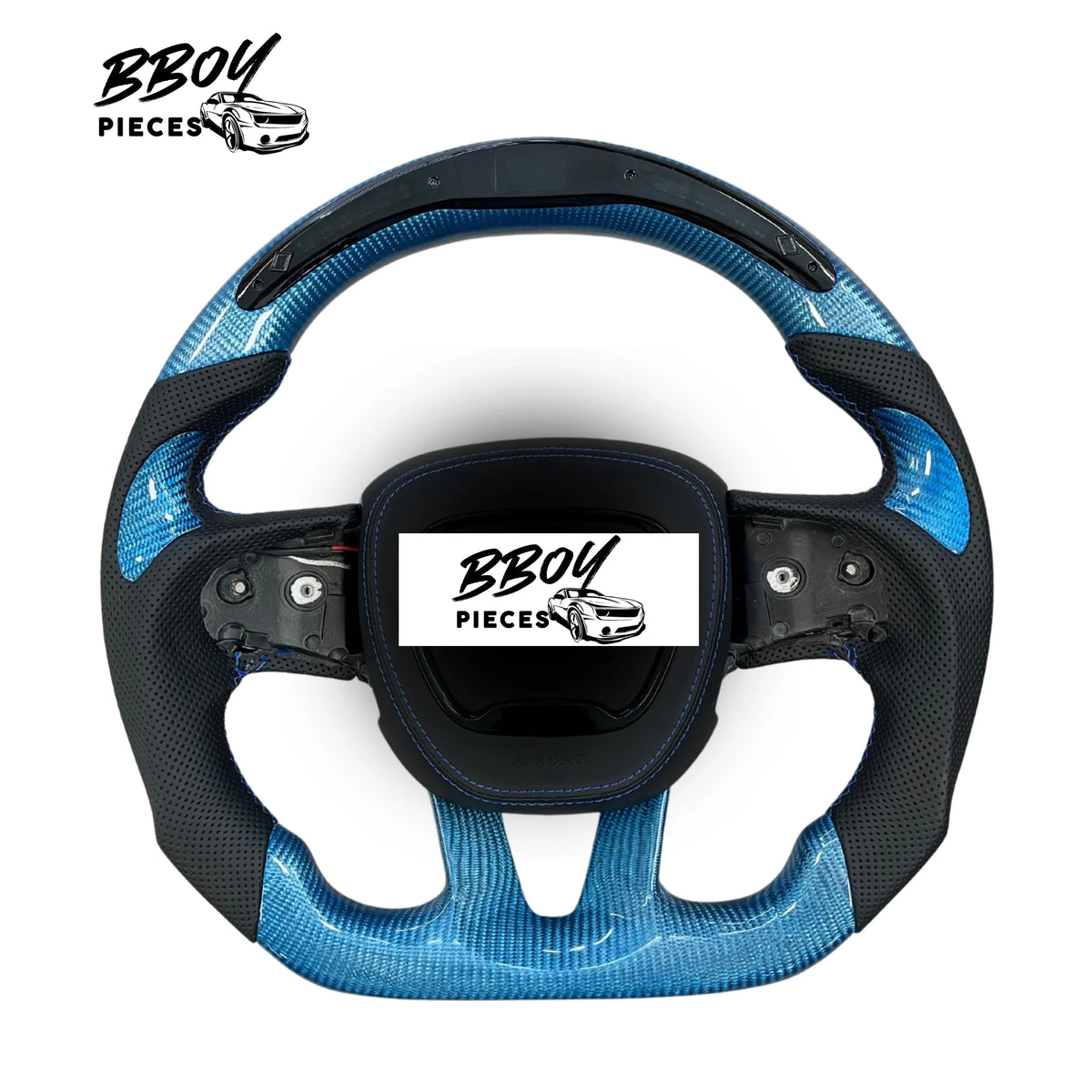BBOY Pieces — Dodge 2015+ LED Light Blue Carbon Fiber with Black Leather Steering Wheel