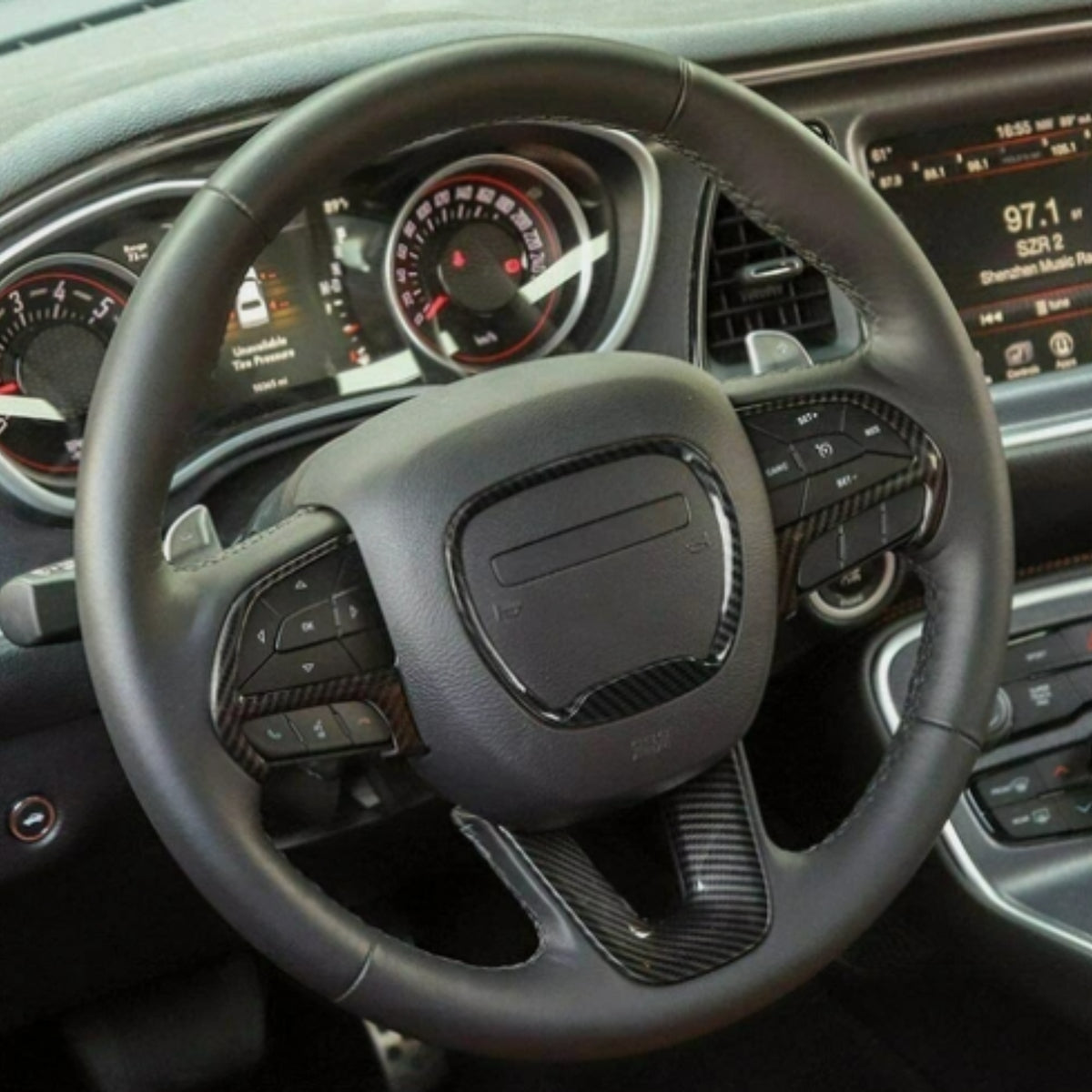Dodge Charger + Challenger 2015-23Carbon Fiber Look - Steering Wheel Trim Pieces