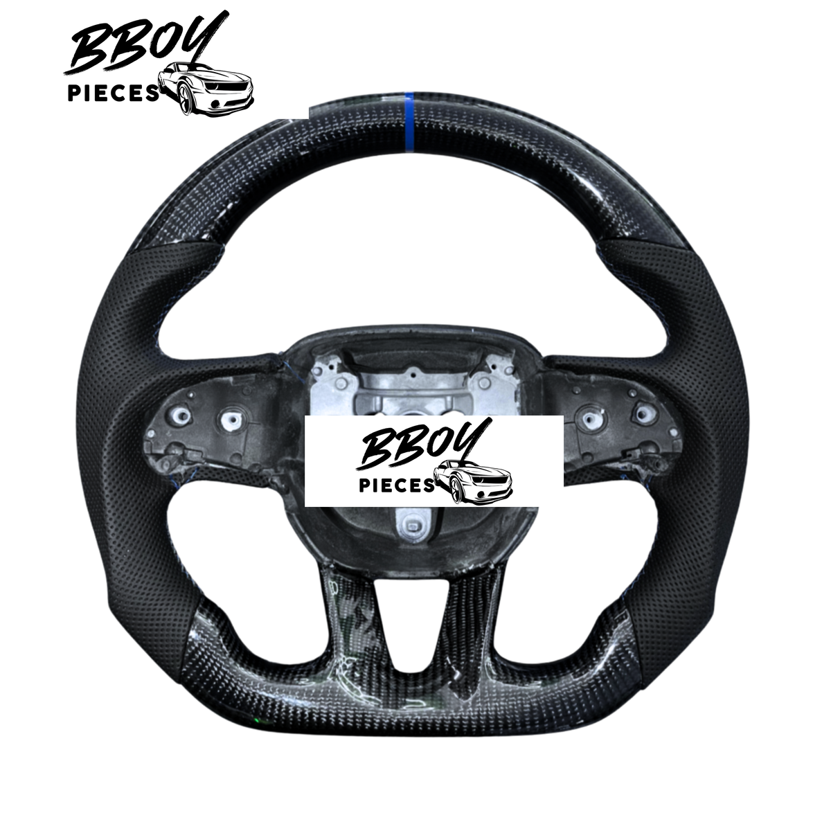 Dodge 2015+ NO LED Carbon Fiber Blue Stripe Steering Wheel — BBOY Pieces