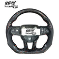 BBOY Pieces — Dodge 2015+ NO LED Forged Carbon Fiber with Red Flakes, Black Leather Steering Wheel