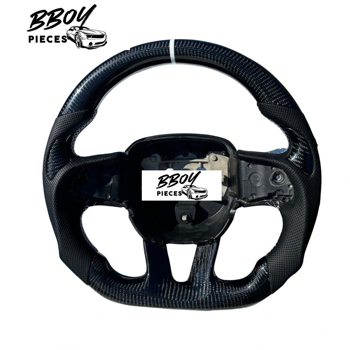 BBOY Pieces — Dodge 2015+ NO LED Carbon Fiber White Stripe Steering Wheel