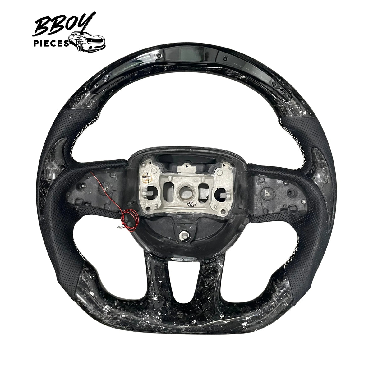 BBOY Pieces — Dodge 2015+ LED Forged Carbon Fiber Black Leather with White Flakes Steering Wheel