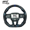 BBOY Pieces — Dodge 2015+ NO LED Forged Carbon Fiber with Blue Flakes and Stripe, Black Leather Steering Wheel