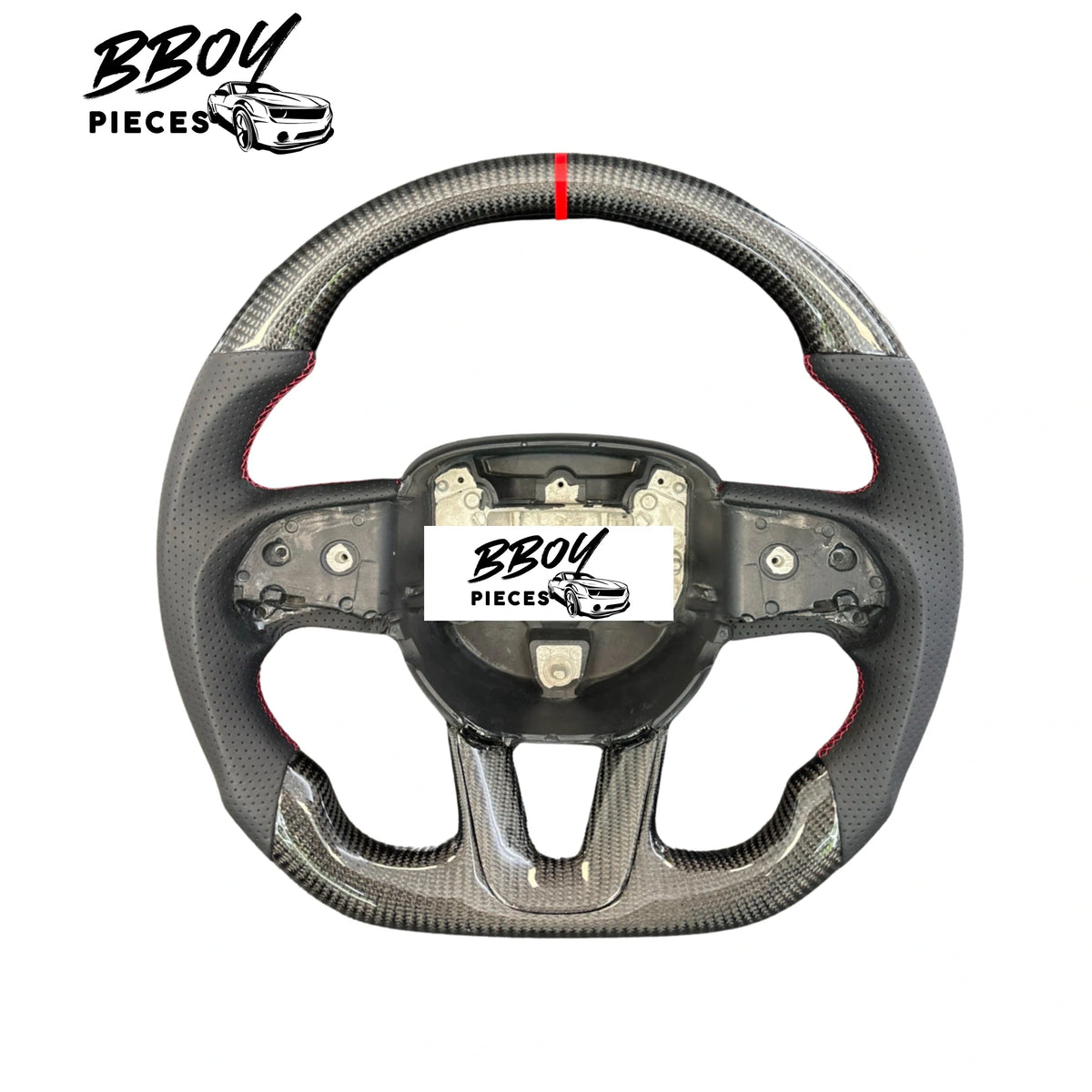 BBOY Pieces — Dodge 2015+ NO LED Carbon Fiber Red Stripe Steering Wheel