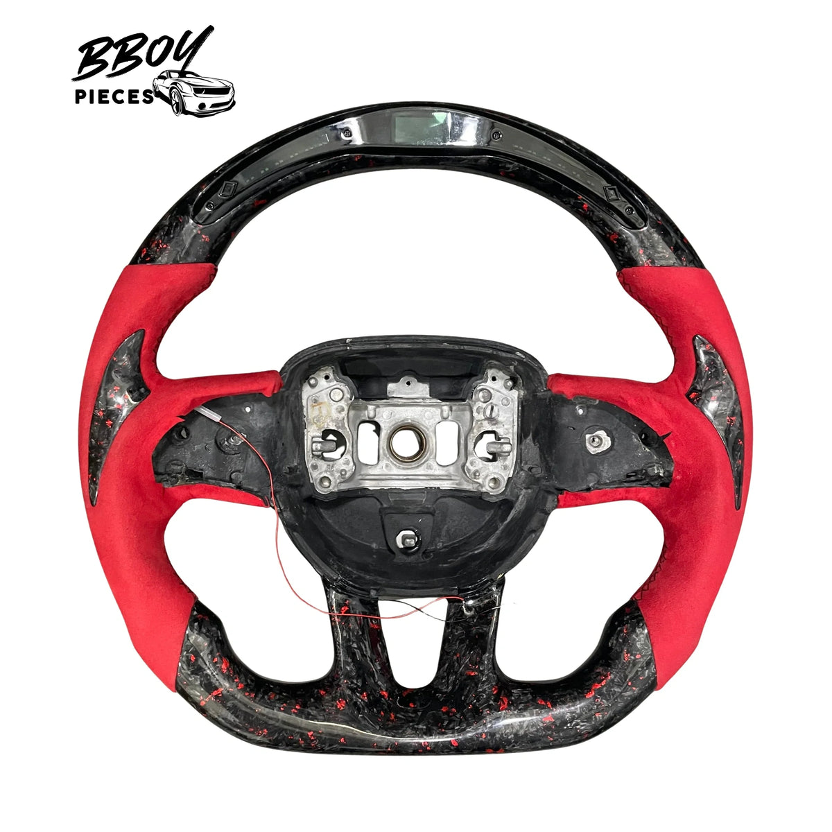 BBOY Pieces — Dodge 2015+ LED Forged Carbon Fiber Red Suede with Red Flakes Steering Wheel