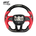 Dodge 2015+ LED Forged Carbon Fiber with Red Flakes and Red Leather Steering Wheel with long in lays — BBOY Pieces