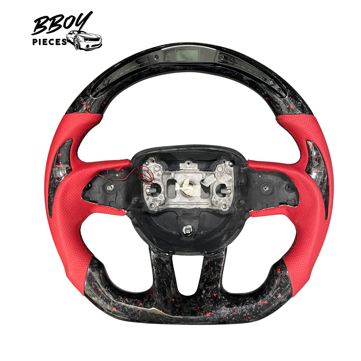 Dodge 2015+ LED Forged Carbon Fiber with Red Flakes and Red Leather Steering Wheel with long in lays — BBOY Pieces