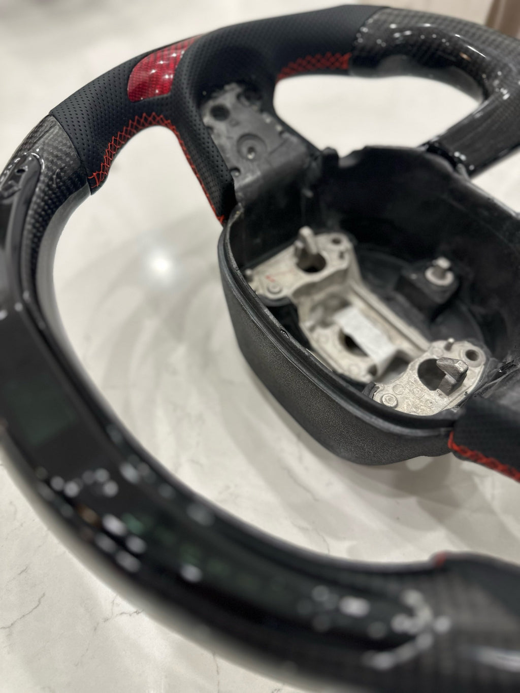 Red carbon led steering wheel