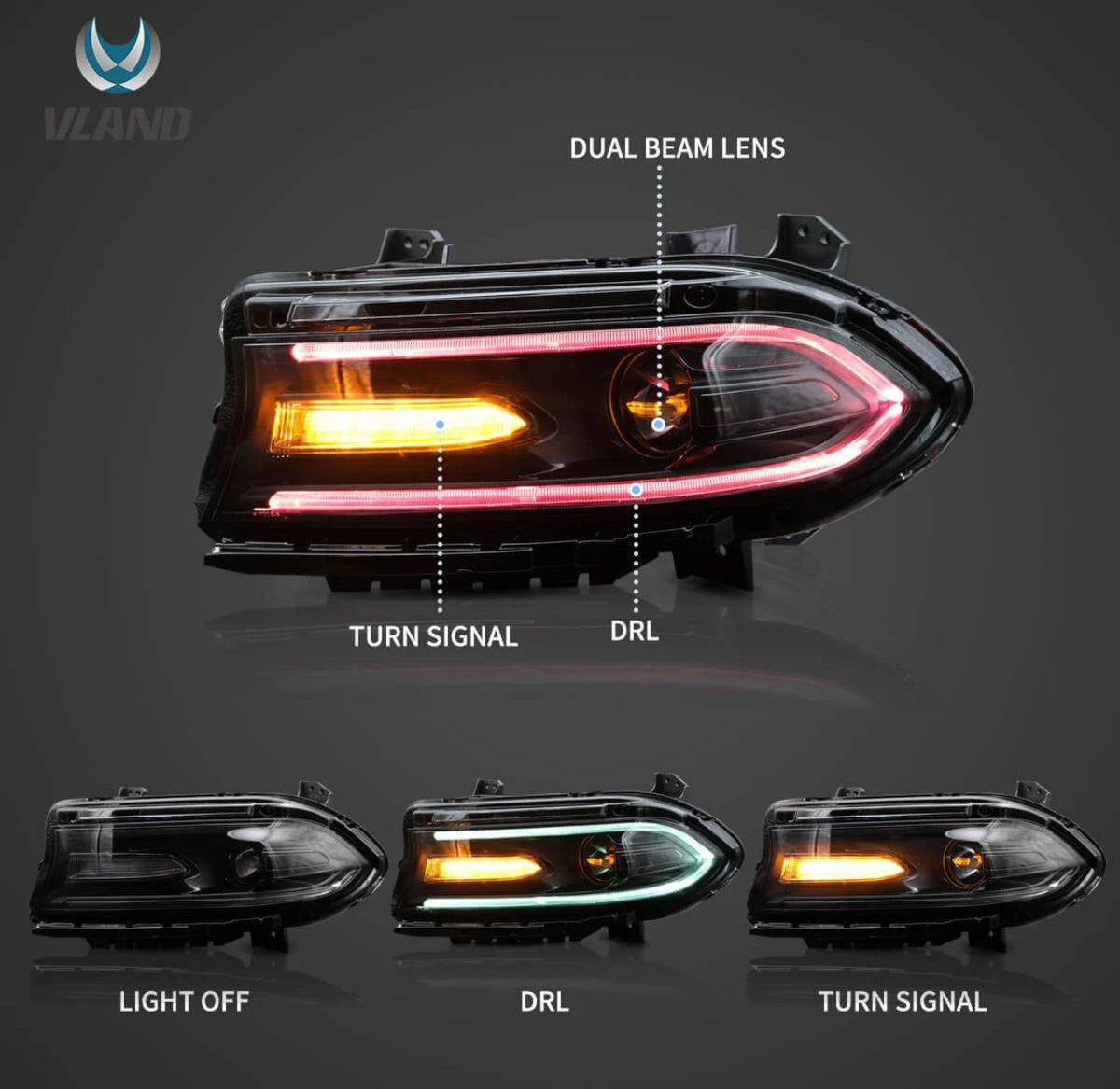 Charger RGB Solid Color Headlight Assemblies