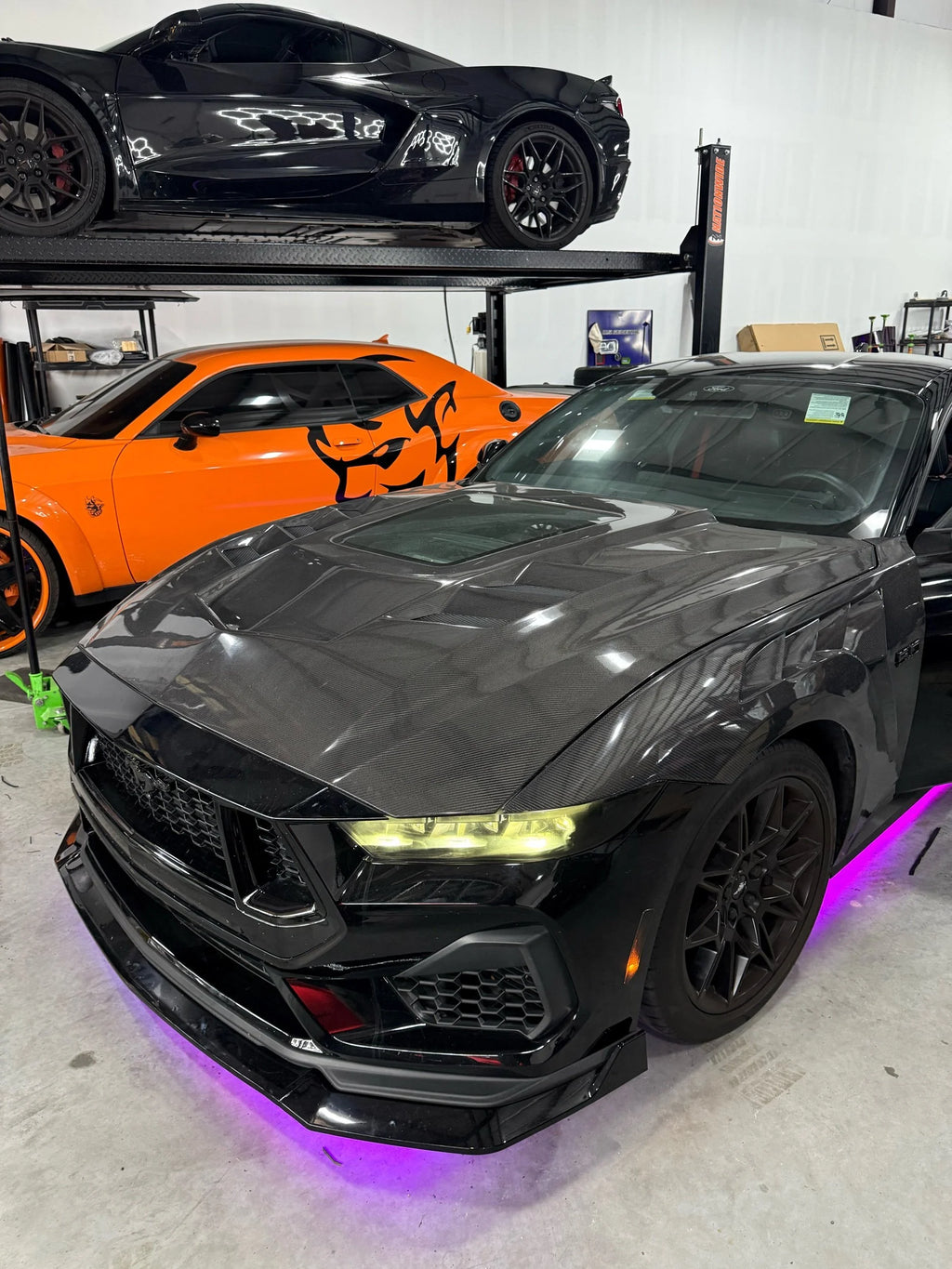 Mustang Carbon Fiber Viper / Terminator Style Hood With Glass (Pickup Only)