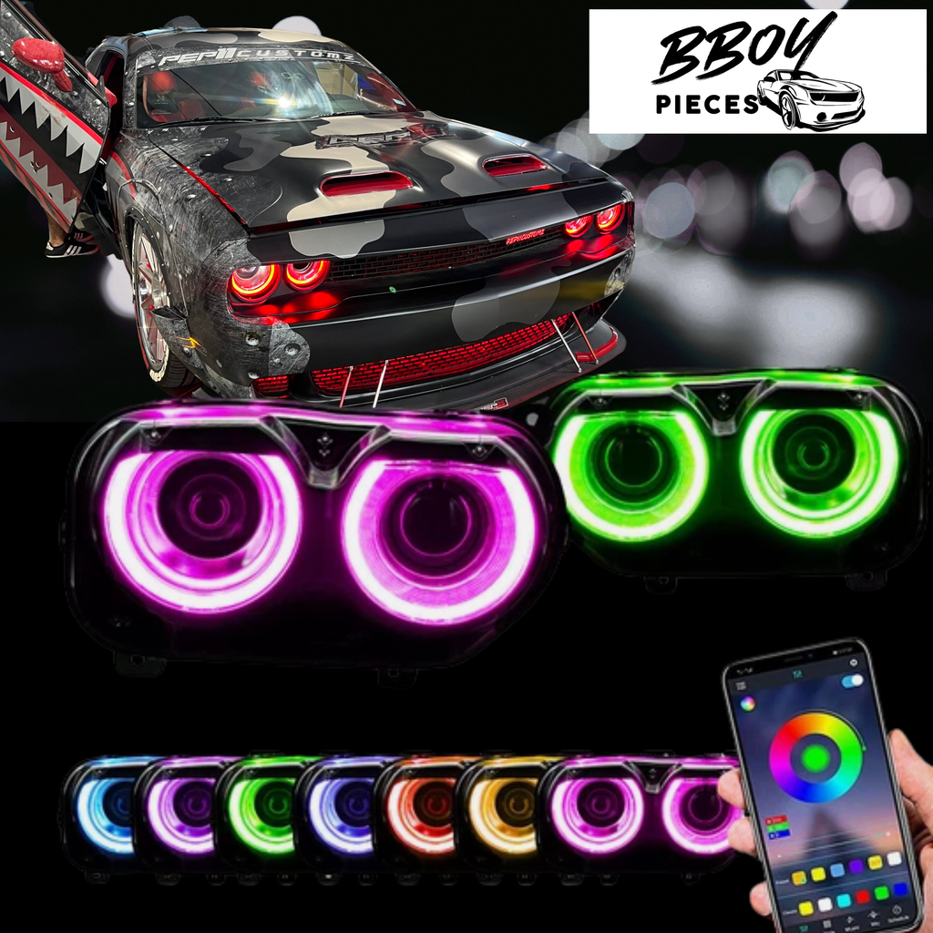 2015-2023 Dodge Challenger RGB Color Change Headlights (Non Flow) Plug N Play with Halogen Bulbs — BBOY Pieces