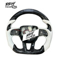 BBOY Pieces — Dodge 2015+ LED Forged Carbon Fiber White Leather with Black Stitch Steering Wheel