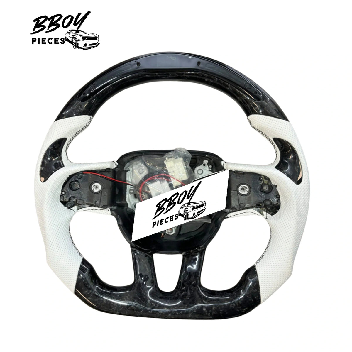BBOY Pieces — Dodge 2015+ LED Forged Carbon Fiber White Leather with Black Stitch Steering Wheel