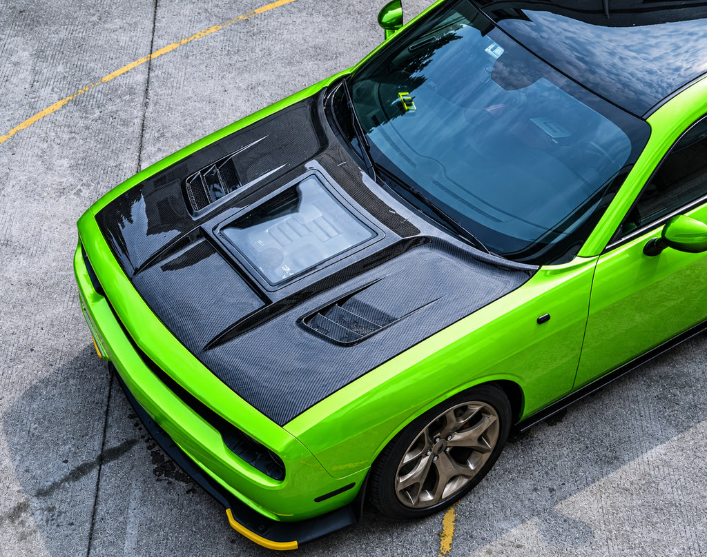 Challenger Carbon Fiber Tempered Glass Window See Through Performance Hood