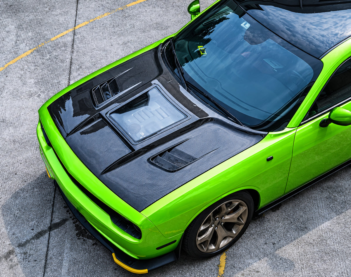 Challenger Carbon Fiber Tempered Glass Window See Through Performance Hood