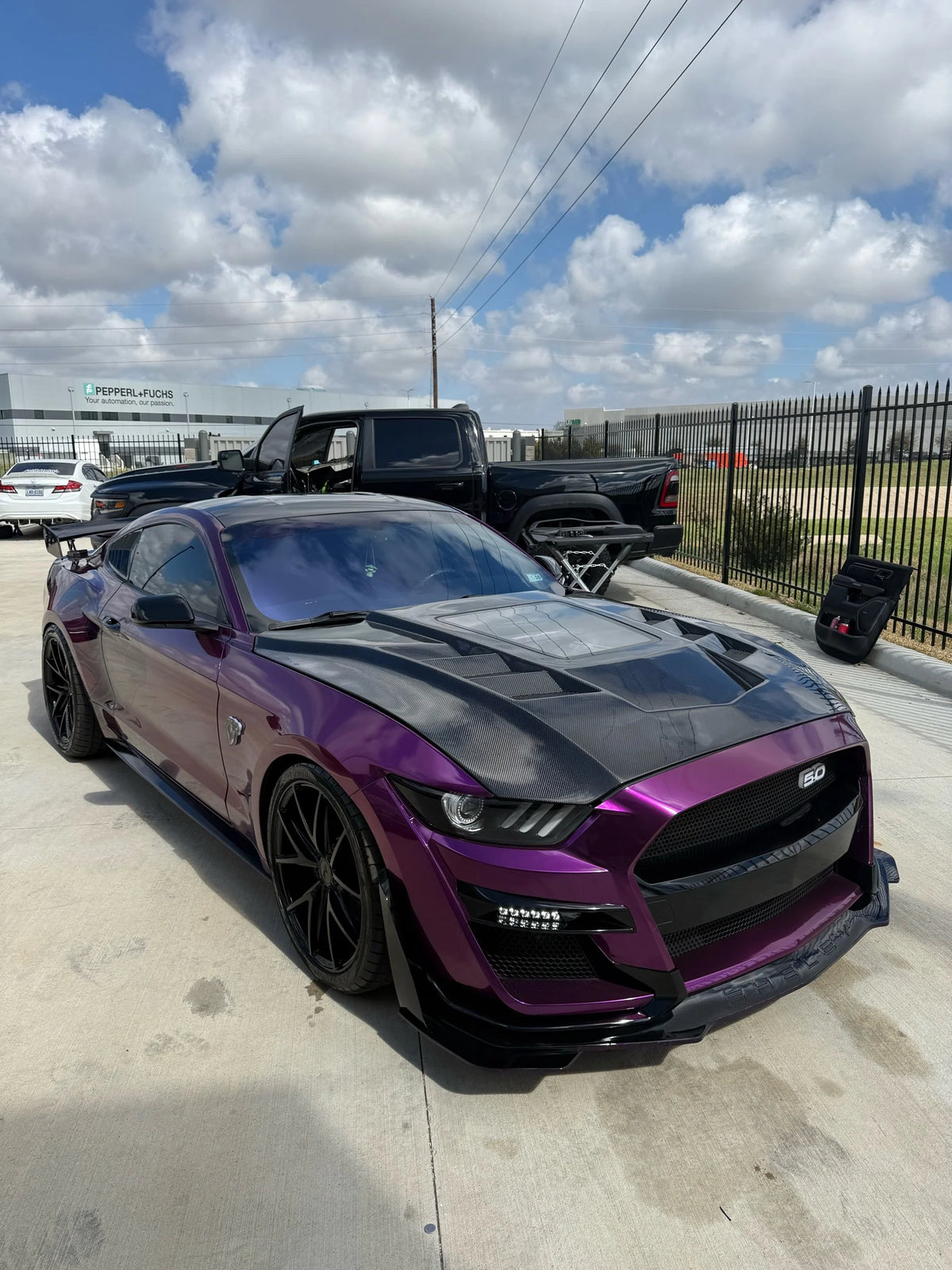 Mustang Carbon Fiber Viper / Terminator Style Hood With Glass (Pickup Only)