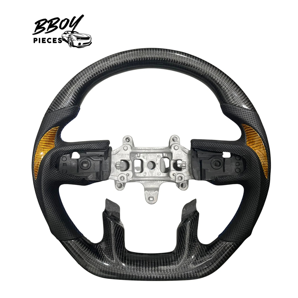BBOY Pieces — Dodge Ram 1500 2018+ NO LED Carbon Fiber, Black Leather, Yellow Carbon in lays, Blue stitching