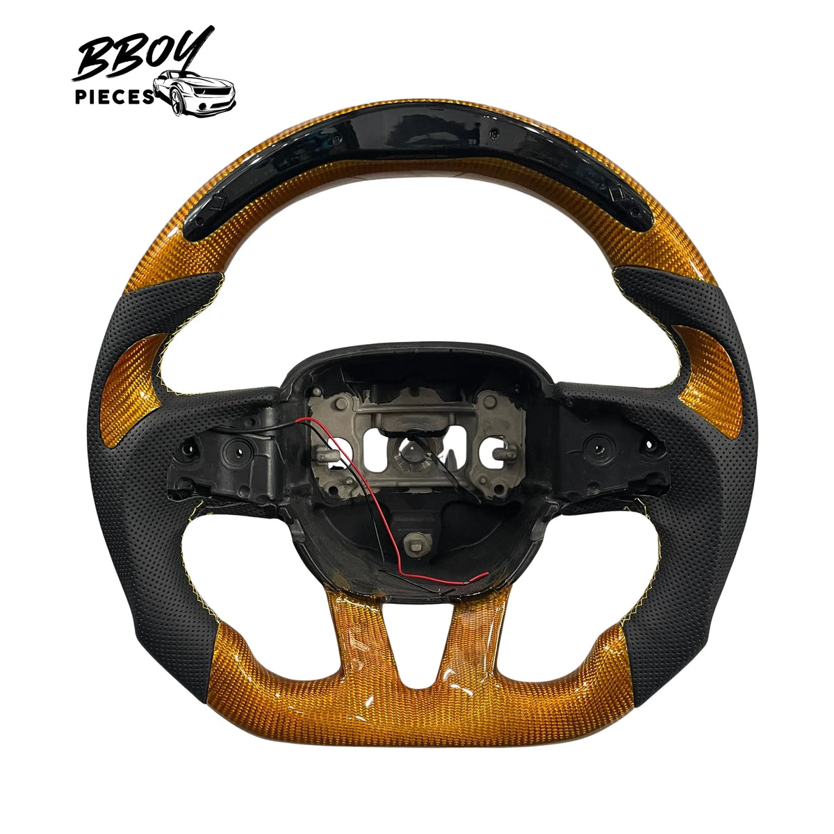 BBOY Pieces — Dodge 2015+ LED Golden Yellow Carbon Fiber with Black Leather Steering Wheel