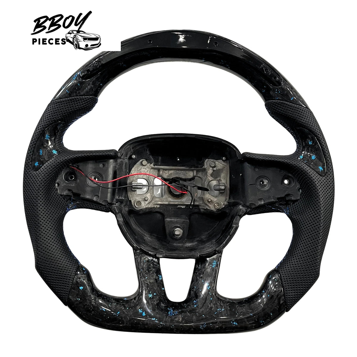 BBOY Pieces — Dodge 2015+ LED Forged Carbon Fiber Blue Flakes with Black Leather Steering Wheel