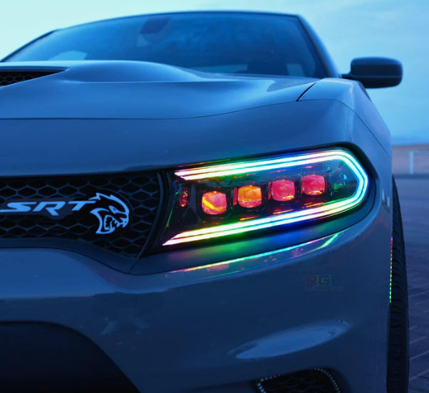 Dodge Charger: V3 RGB Multicolor Flow Series NOVA Headlights + Demon Eyes (2015–2023)