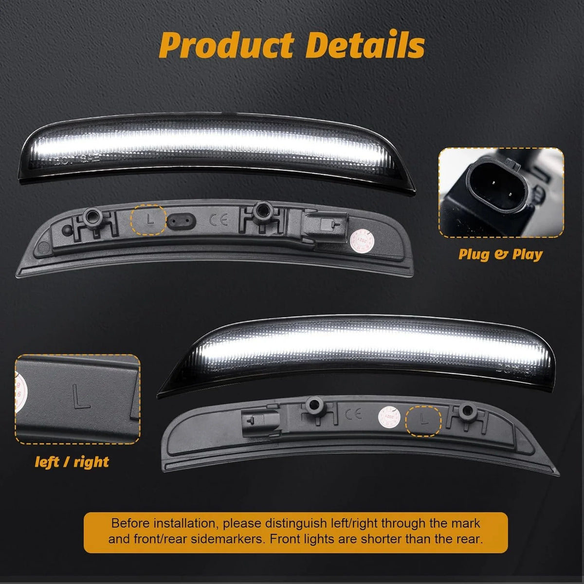 White LED Side Marker Lights for 2015-2023 Dodge Charger