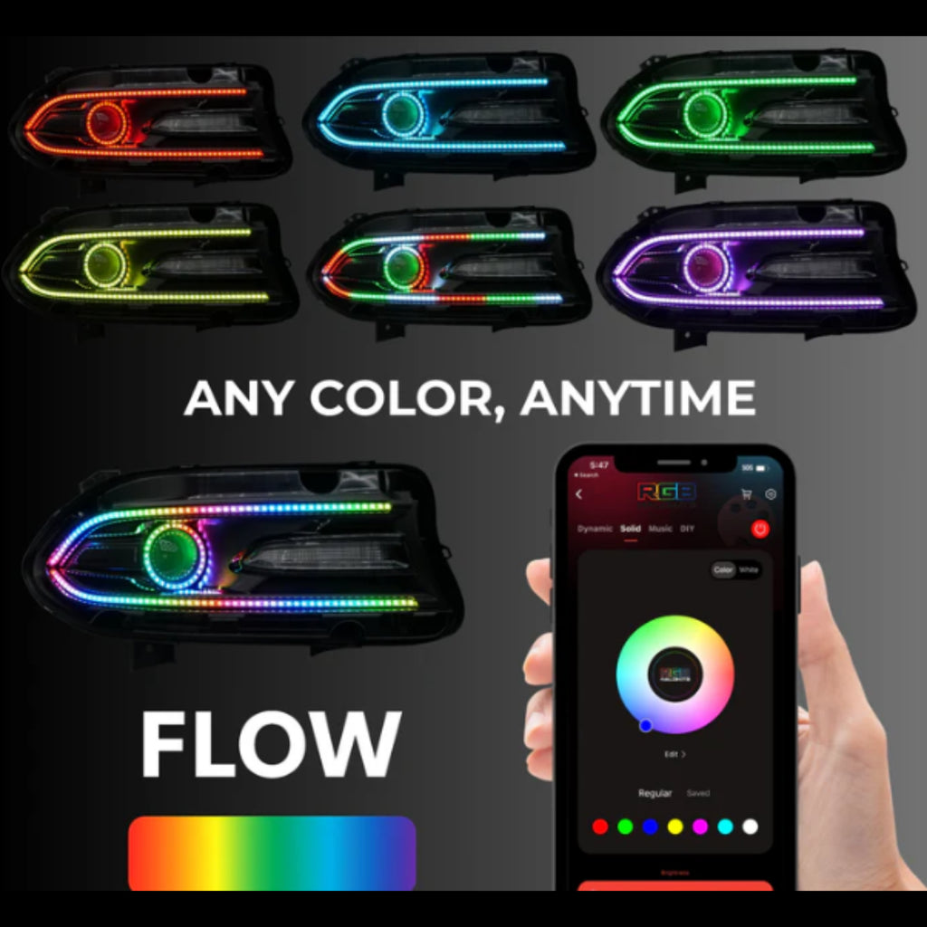 Dodge Charger: V2 RGB Multicolor Flow Series Halo Headlights (2015–2023)