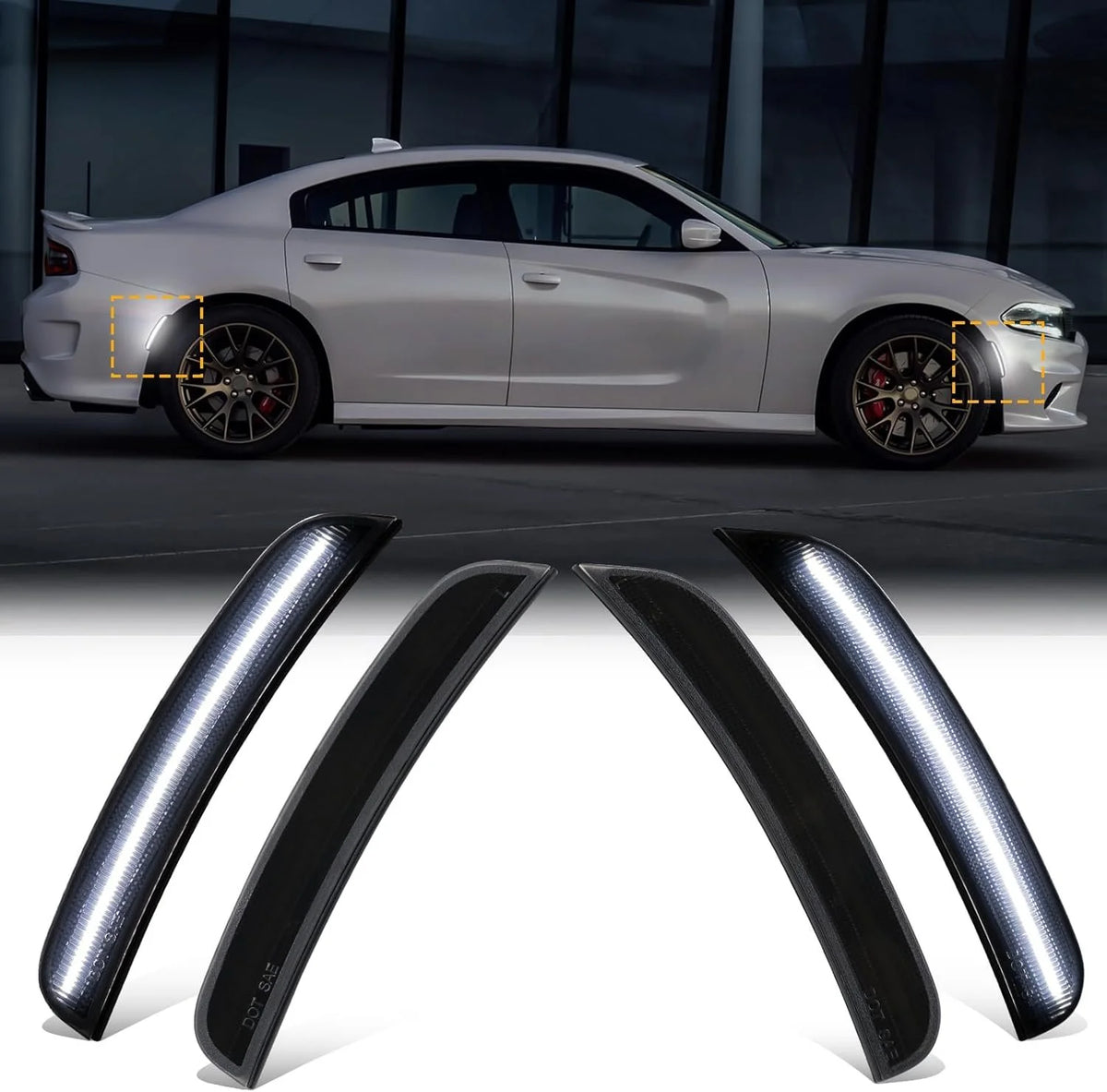 White LED Side Marker Lights for 2015-2023 Dodge Charger