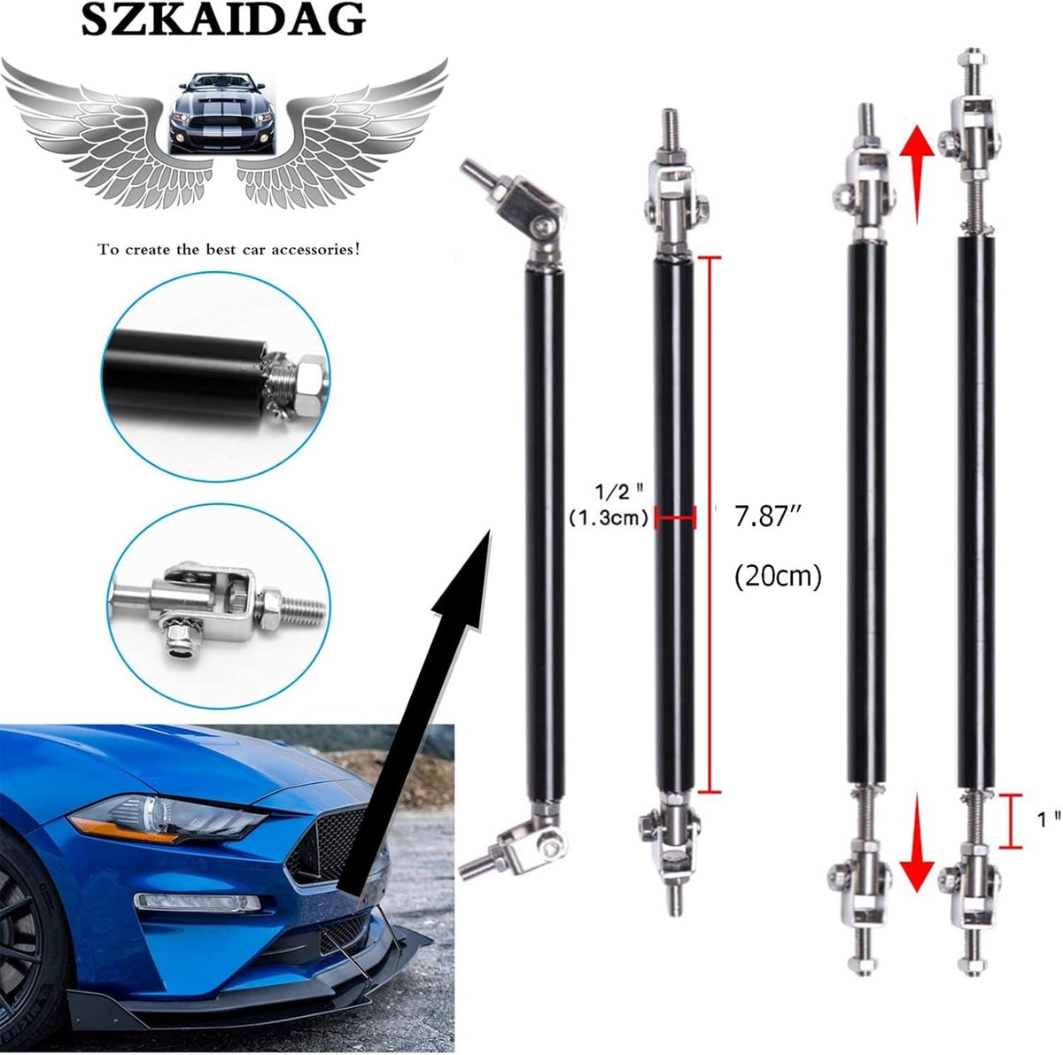 2PCS Carbon Fiber Adjustable Splitter Strut Rods, 15cm Front Lip Strut Rod Bumper Splitter Universal Tie Support Bars (Carbon, 8"-11")