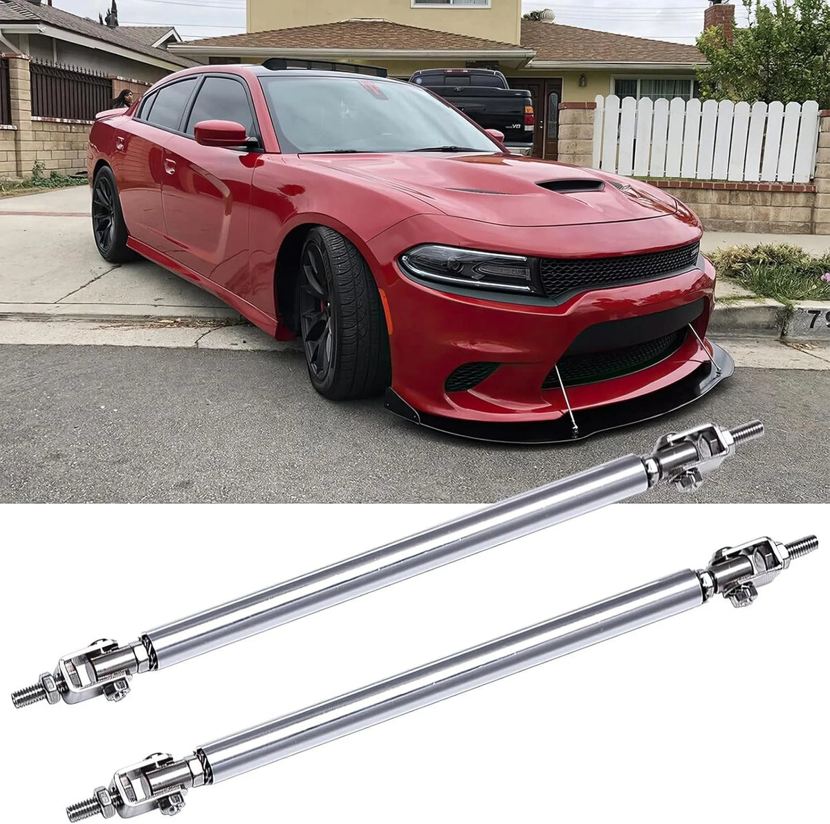 2PCS Carbon Fiber Adjustable Splitter Strut Rods, 15cm Front Lip Strut Rod Bumper Splitter Universal Tie Support Bars (Carbon, 8"-11")